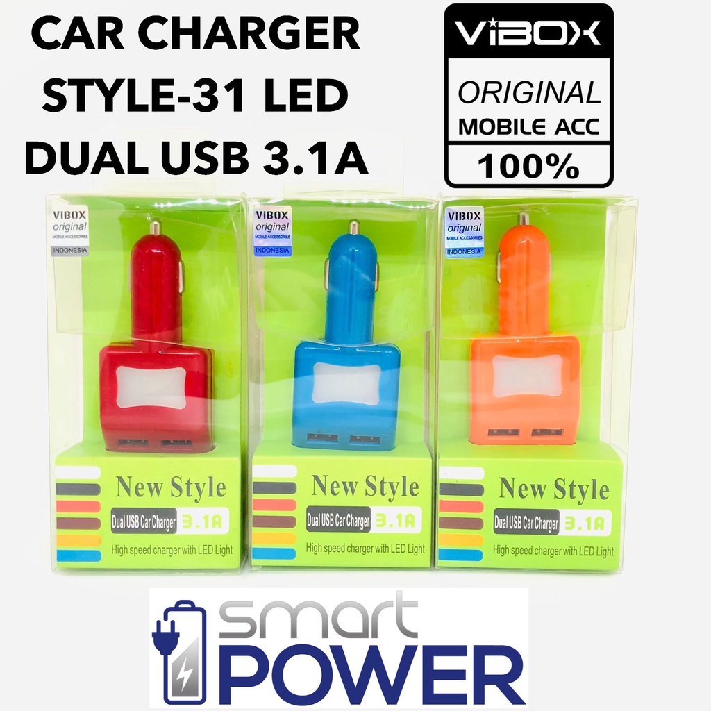 SAVER MOBIL SUMO SC-C18 2 USB 2IN1 VIBOX CAR CHARGER STYLE-31 LED DUAL USB 3.1A