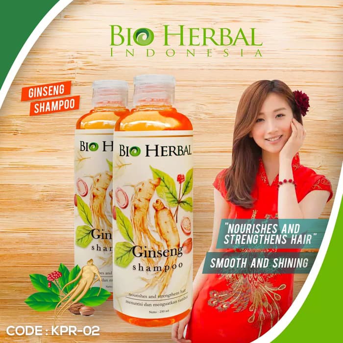 Bio Herbal Shampo Ginseng Perawatan Rambut Rontok Anti Ketombe Uban Kering Bercabang Sehat Berkilau Wanita dan Pria