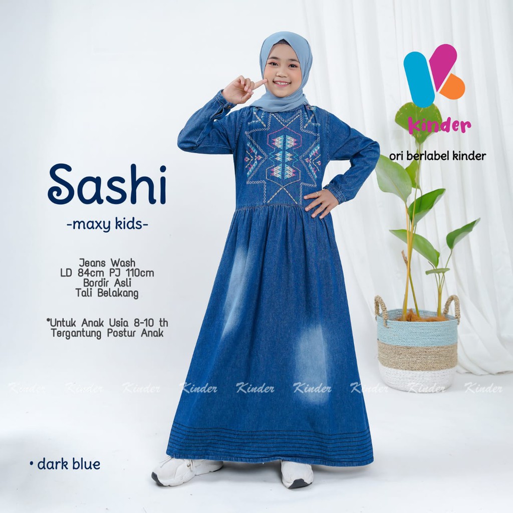 SASHI Dress Jeans Anak Perempuan Usia 8 - 10 Tahun Bordir Murah Terbaru / Gamis Jeans Anak Tanggung