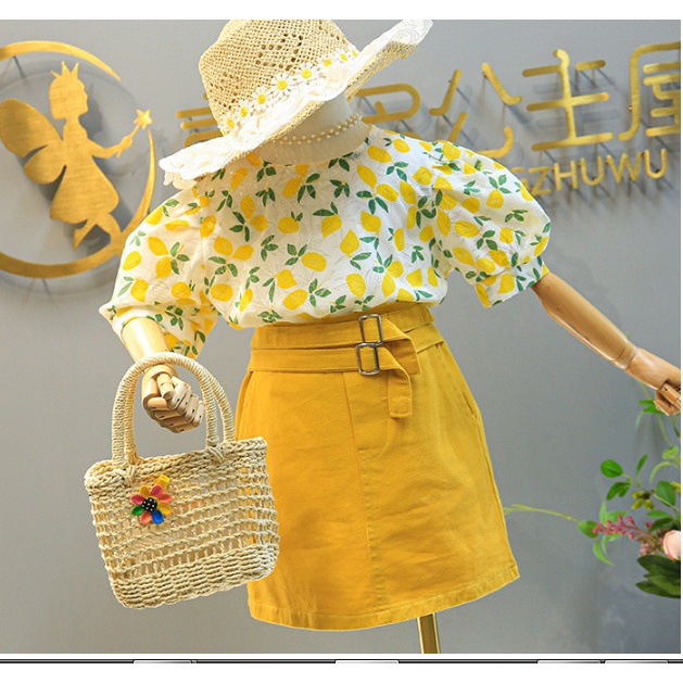 SETELAN ANAK CEWEK IMPORT / BAJU ROK MOTIF KUNING BUNGA