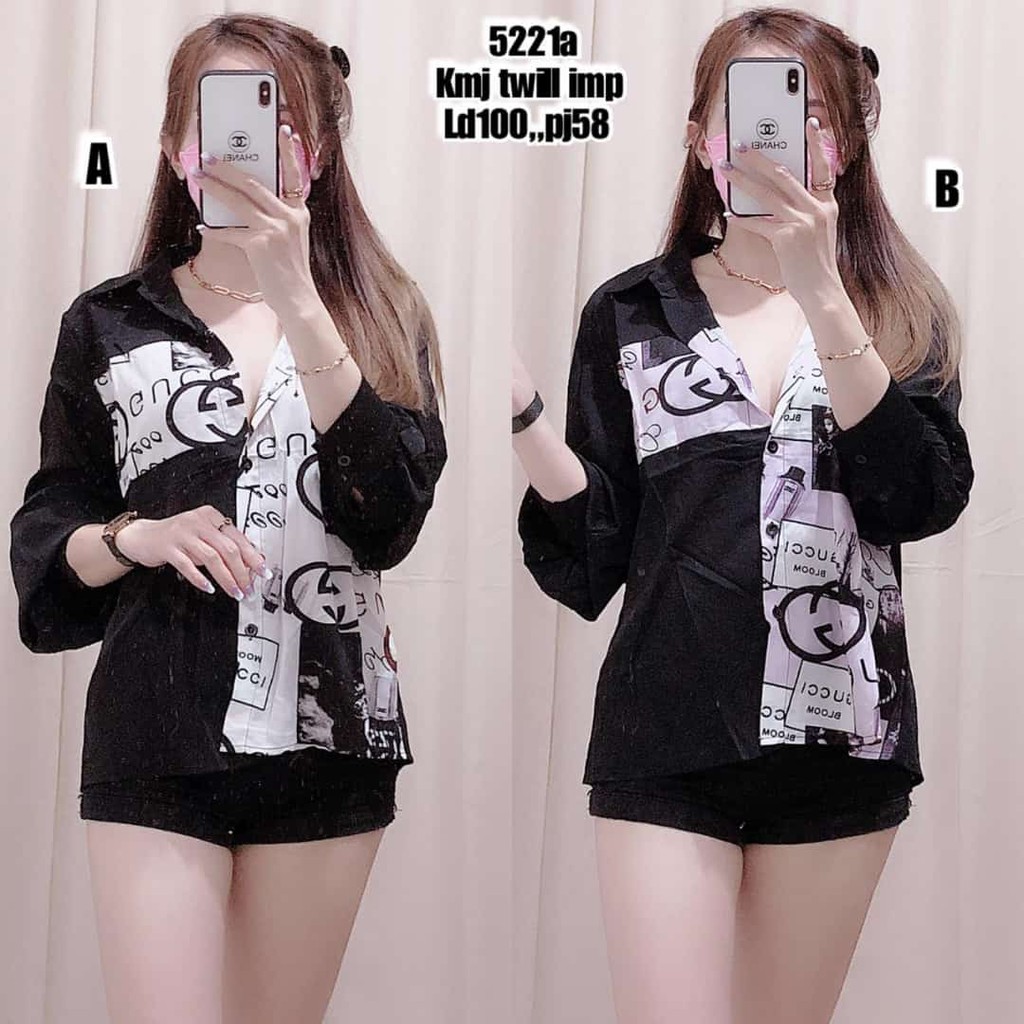 ATASAN KEMEJA TWILL FASHION WANITA IMPORT COMBINASI GVCCI KRAH 5221