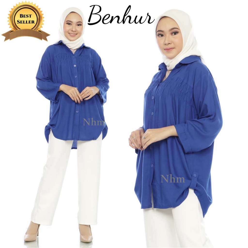 Baju Atasan Kemeja Wanita Adem Katun Rayon, Kemeja Kantor Casual Polos 3L