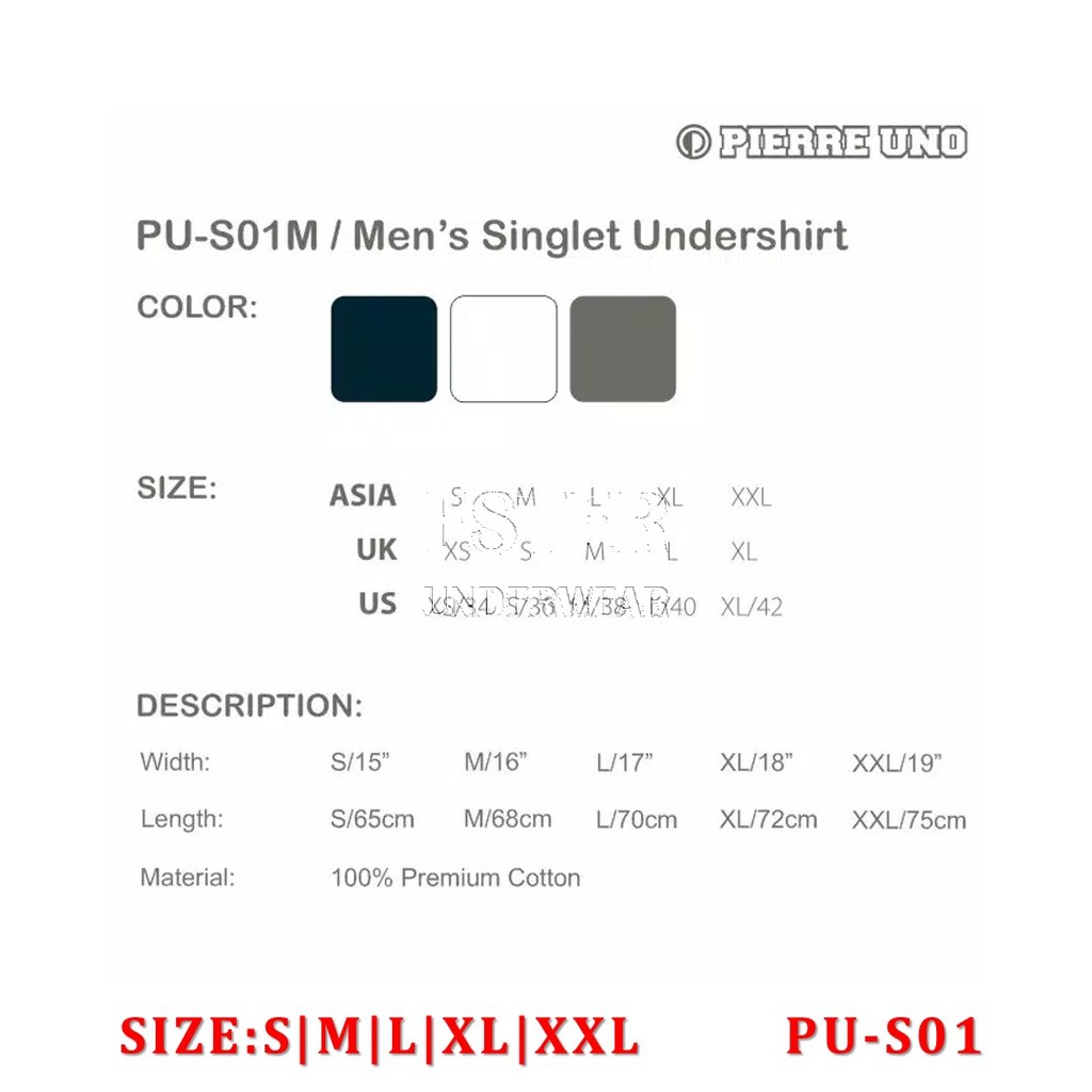 Kaos Singlet Pria PIERRE UNO PU-S01 PPutih Isi 1Pcs