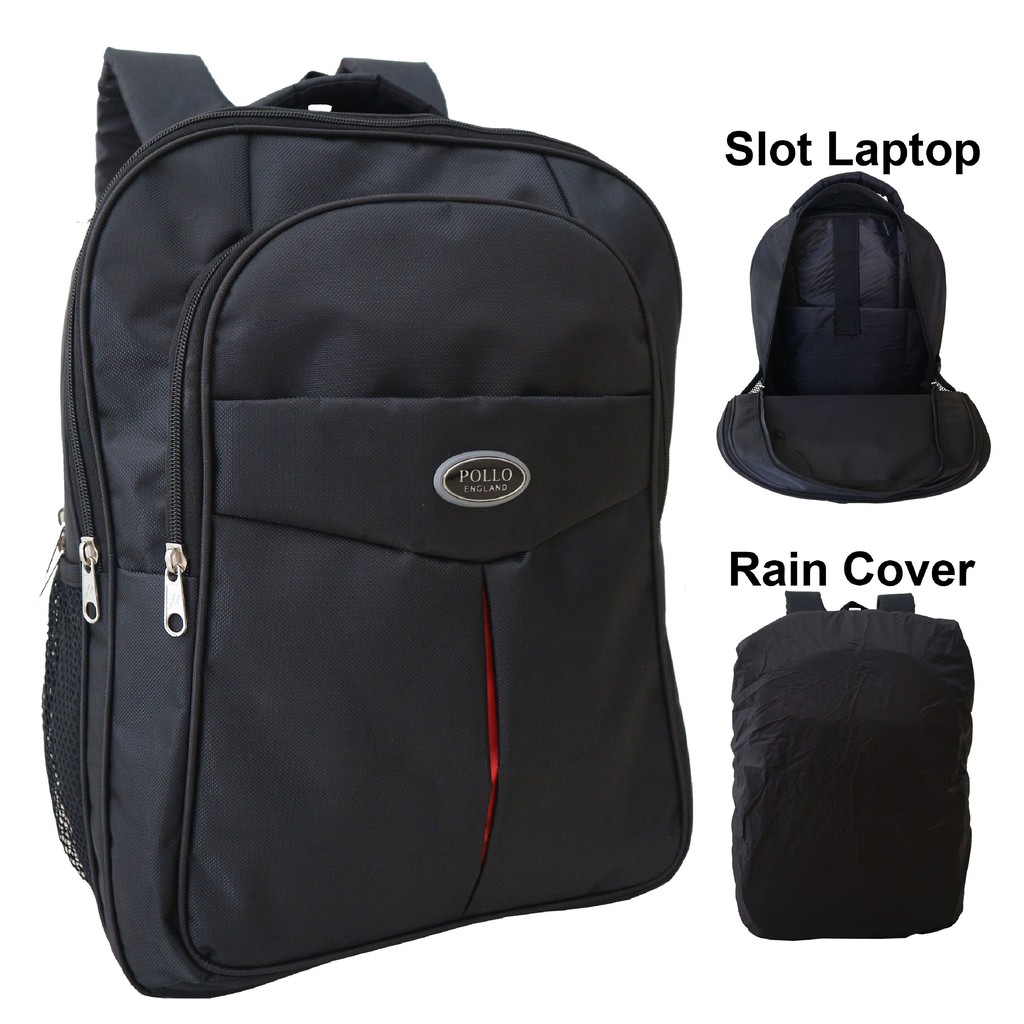 ANEKA - Tas Ransel Pria Fashionable Polo Besar Warna Hitam Bonus RAINCOVER Backpack Cowok Stylish Sekolah Kuliah Kerja Tas Elegant Murah Bahan Tebal Awet Terlaris Kualitas Terbaik