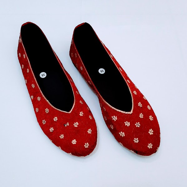 etnik fashion sepatu wanita flat slip on bordir terbaru murah melati merah
