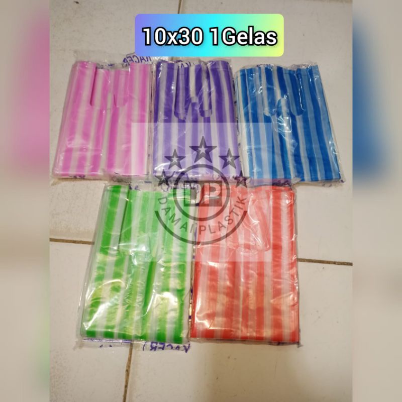 HD Kantong Plastik Tenteng Warna Salur 1 Gelas Segelas Hijau Ungu Biru Pink Merah