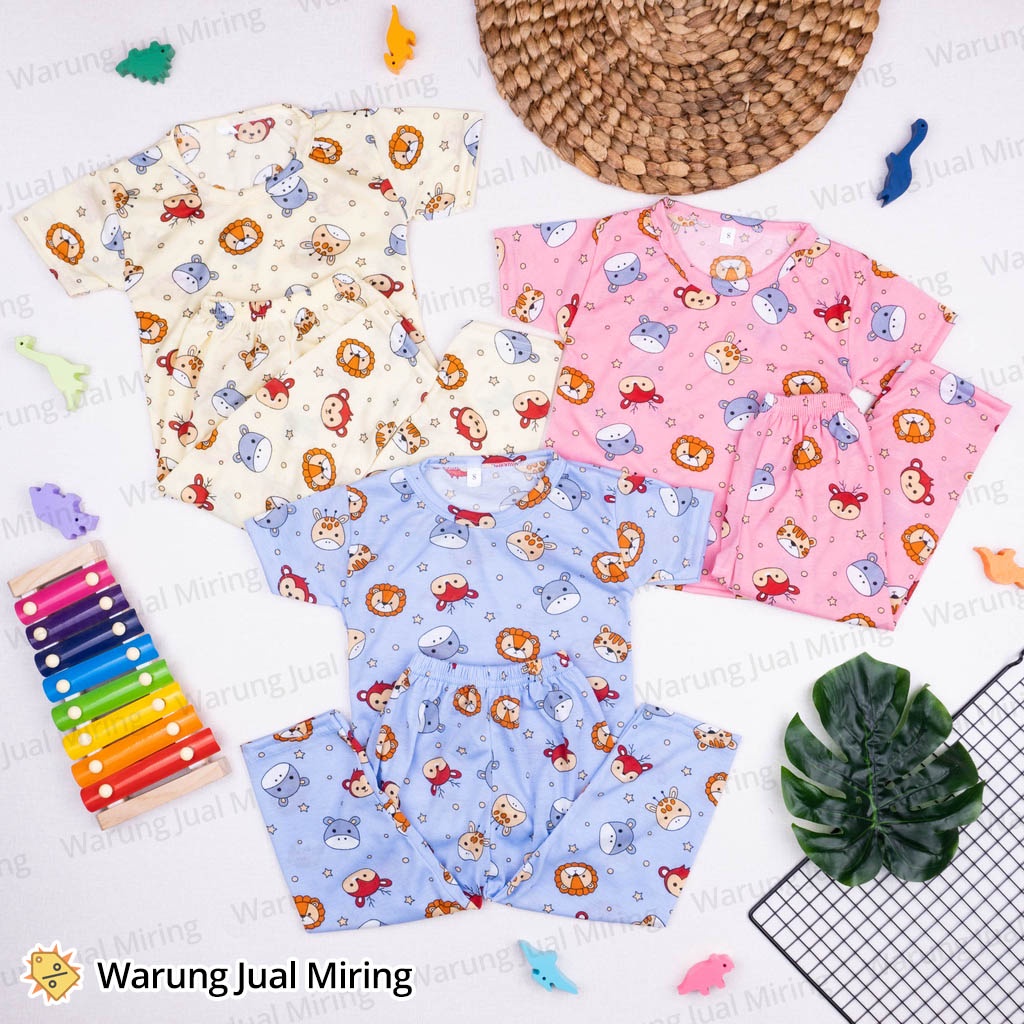 Setelan PIYAMA ANAK 0-3 Tahun Motif Zoo Animals Baju Celana Pendek Panjang Tidur Adem Bayi New Born Newborn Baby Balita Lucu Laki Perempuan Cowok Cewek Cowo Cewe Unisex Piama Pajamas Sleepwear Stelan Kelas Umur Usia Bulan 1 2 3 5 6 7 8 9 10 11 12 18 24