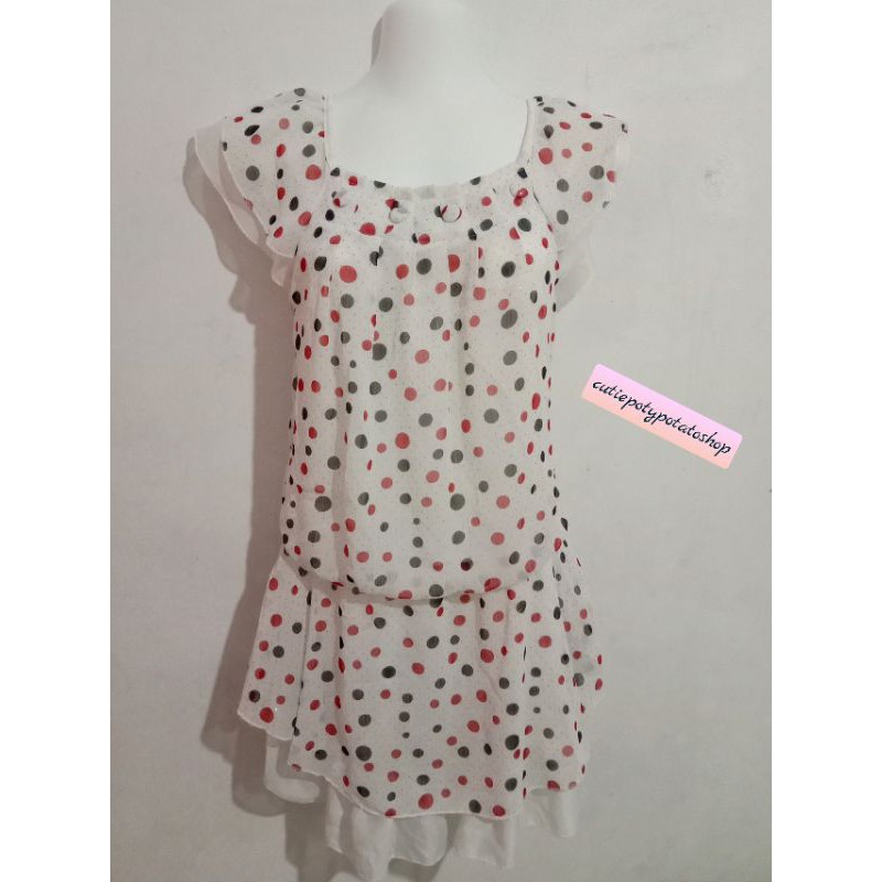 Dress Polkadot Hitam Merah Kelap-Kelip