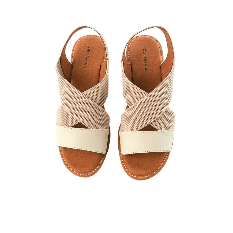 SANDAL WEDGES KULIT OBERMAIN WANITA ORIGINAL ASLI TERBARU PUTIH OW04