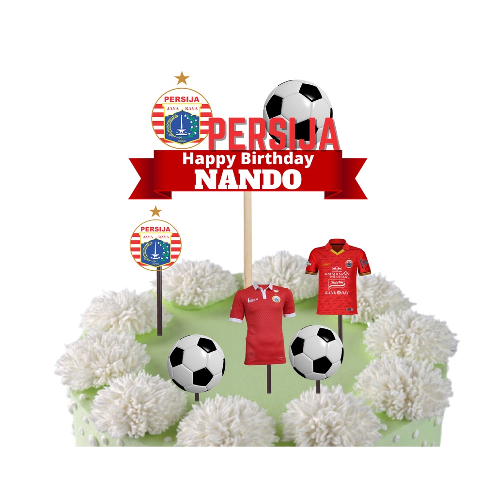 

topper cake bola persija, MU, MC, AC Milan, Real Madrid / hiasan kue happy birthday