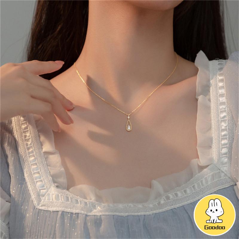 Fashion Indah Water Drop Zircon Kalung Wanita Sederhana Temperamen Rantai Klavikula -Doo