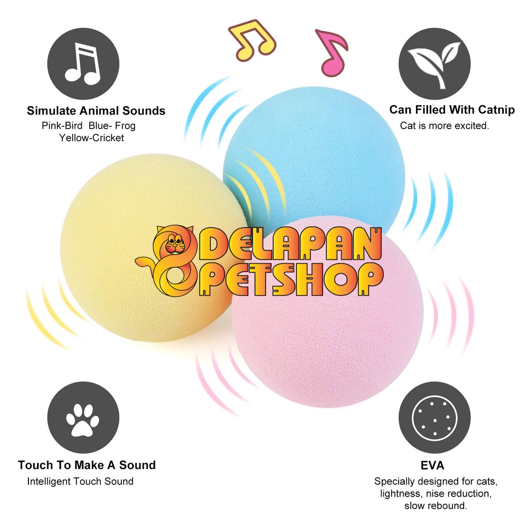 Animal Sounds Ball Mainan Bola untuk Kucing Bersuara Binatang + Dapat Diisi Catnip