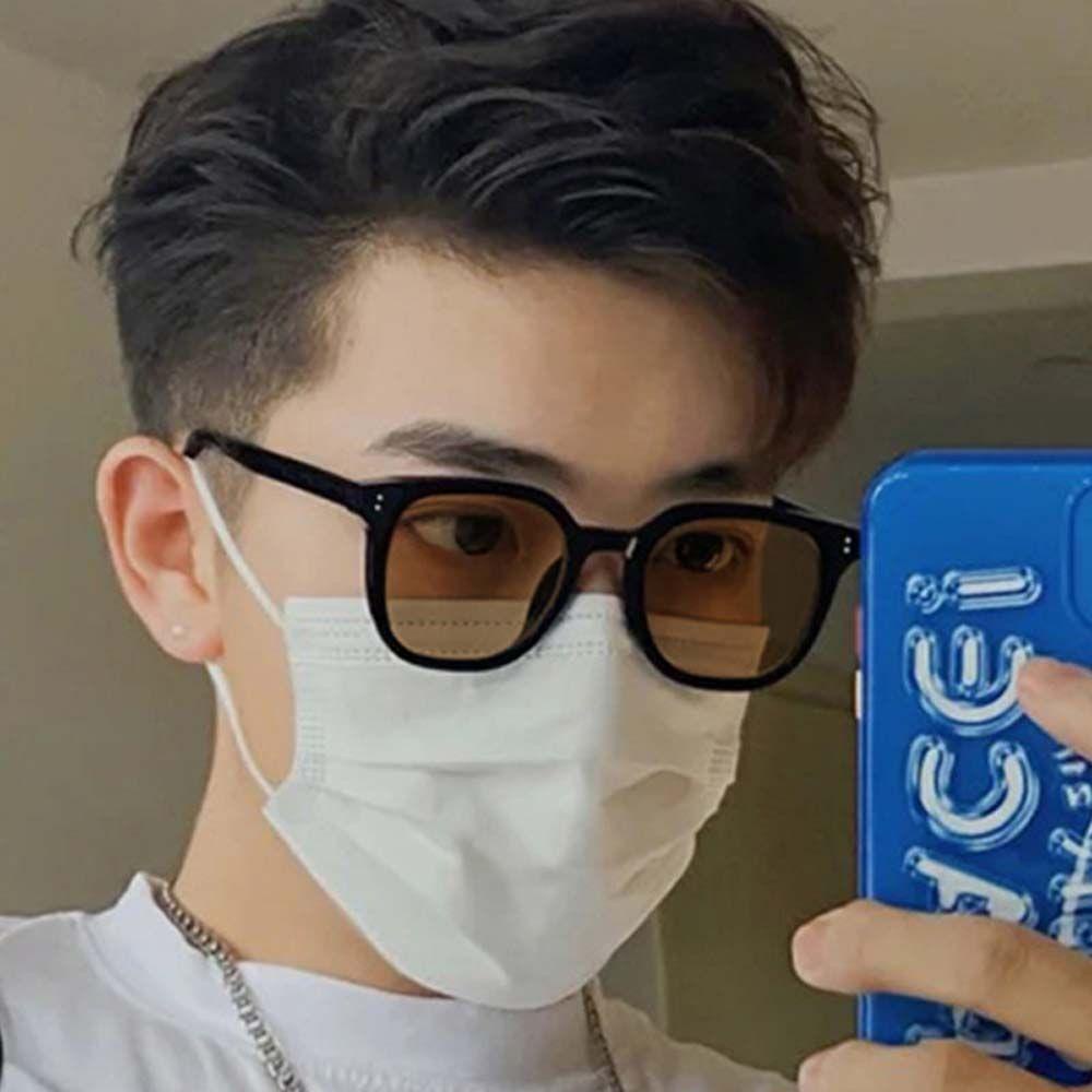 Needway Wanita Kacamata Hitam Trendi Cowok Vintage Bingkai Besar Coklat Beras Kuku Berbentuk Kotak Hitam Pria Sunglasses