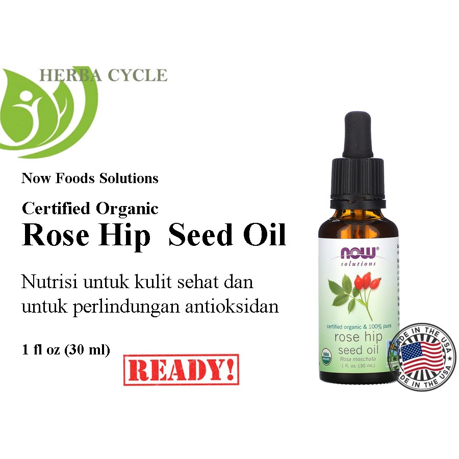 Now Essential Oils Certified Organic RoseHip Seed Oil 30ml Minyak Biji Mawar ORI USA