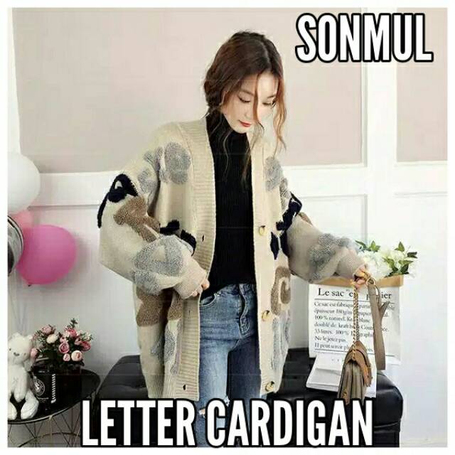 IMPORT WOMAN WINTER LETTER THICK KNIT 3D OVERSIZED CARDIGAN AUTUMN SPRING JAKET WANITA MUSIM DINGIN