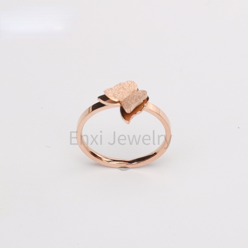 Enxi Jewelry Cincin Butterfly Stainless Steel Warna Rose Gold Untuk Hadiah Valentine R-22005