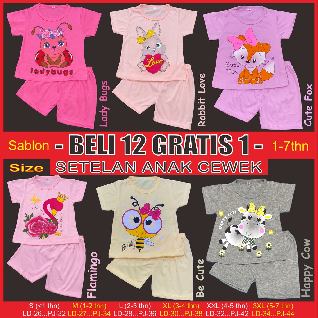 RAINBOW SETELAN / SET BAJU ANAK CEWEK 1 - 7 TAHUN &quot;SABLON SERIES PART 1&quot;