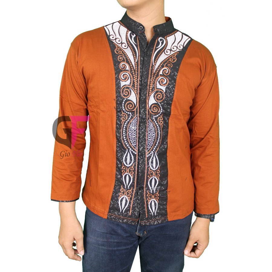 GIOFLO Baju Etnik Muslim Pria Koko Modern Bordir Panjang Brown / KKL 29