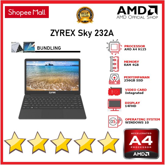 ZYREX Sky 232A - AMD A4 9125 4GB 256ssd 14FHD W10