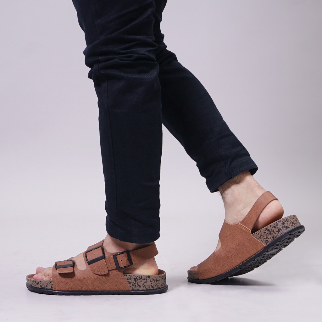 Dunkenstock MILANO Sandal Slop Pria Sendal Slide Cowok Model Birken Gesper Ban Dua Tali Belakang Bahan Kulit Sol Karet Kekinian