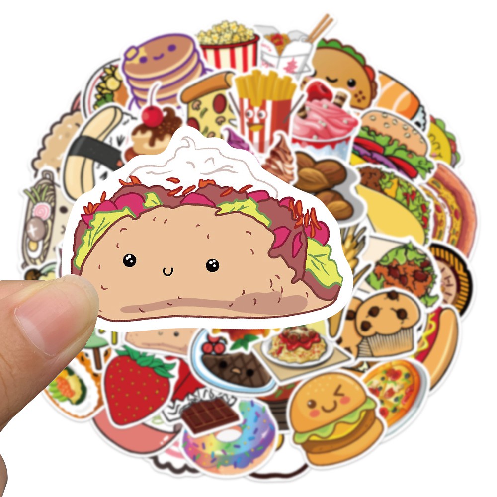 50PCS Cartoon Food Graffiti Stickers Skateboard Fridge Guitar Motorcycle Luggage DIY Classic Toy Sticker Decal for Kid