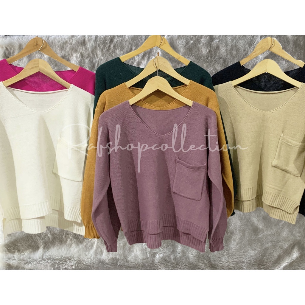 KAREEN POCKET 7GET Atasan rajut_BLOUSE SAKU _korea style _Sweater Crop