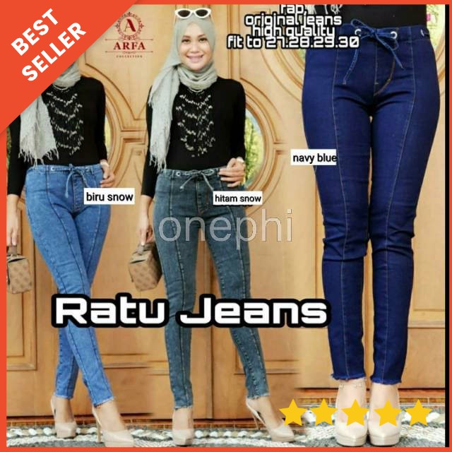 Celana Jeans Wanita High Waist Tali Snow Line