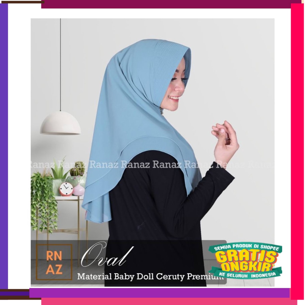 Lucu Keren Motif Polkadot BUnga KOtak / Ranaz.id Hijab ceruty Oval 2 layer | Warna warna Hijab | Khi