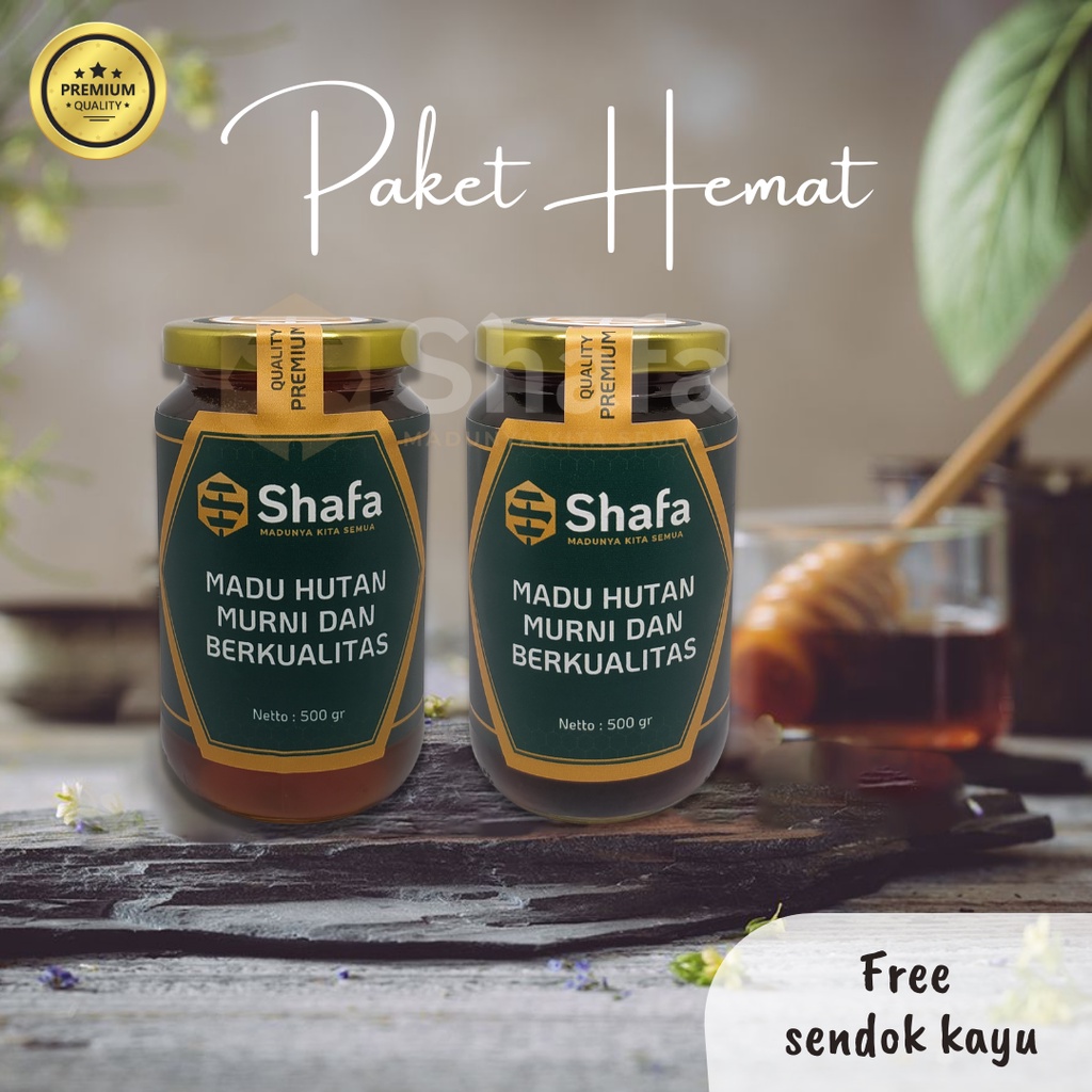 

(PAKET PREMIUM FREE SENDOK) Madu Shafa Nektar Pohon Akasia Mangium 500gr & Pohon Rambutan 500gr - 100% Madu Hutan Murni Berkualitas Premium Kemasan Botol Kaca
