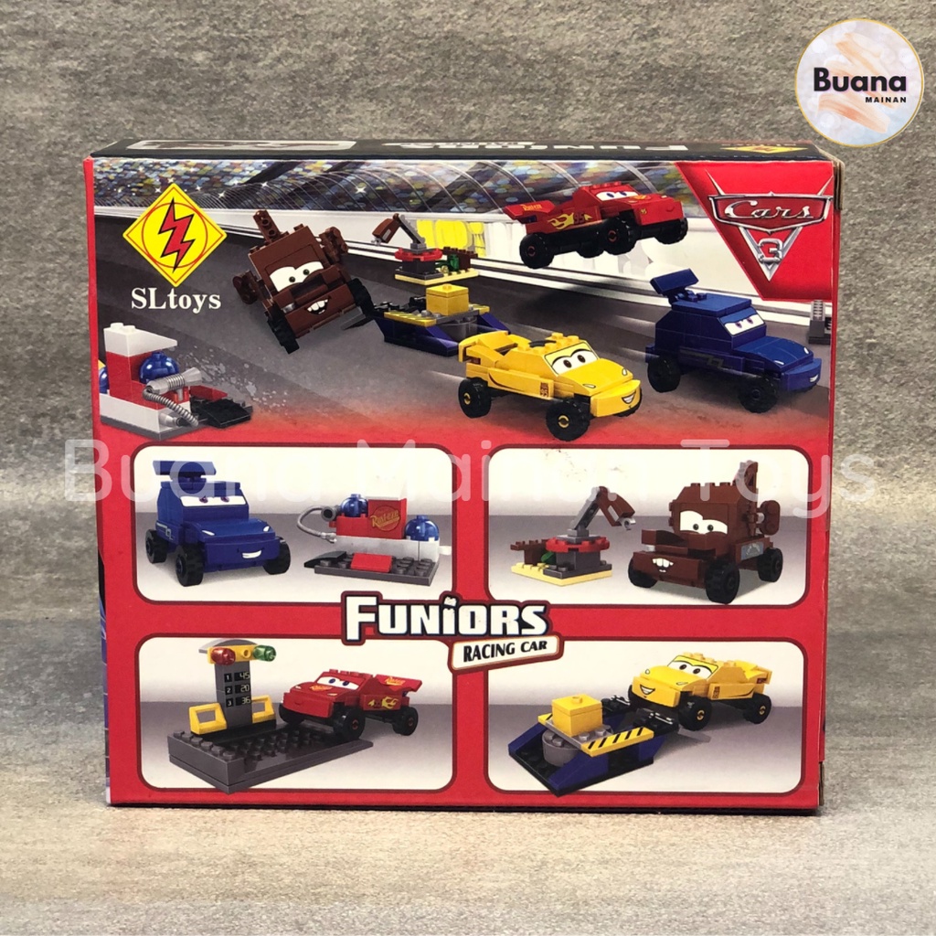 BRICKS SLTOYS CAR 3 RACING PIT MODEL MOBIL CARTOON CARS PIT STOP MAINAN EDUKASI ANAK