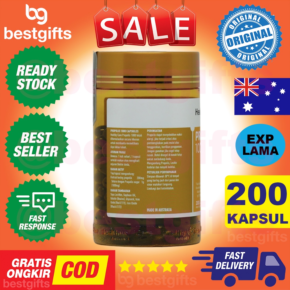 HEALTHY CARE AUSTRALIA PROPOLIS 1000 MG ANTIOKSIDAN KEKEBALAN DAYA TAHAN TUBUH KADAR GULA DARAH 200 KAPSUL