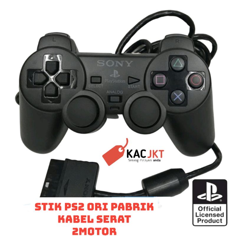 STIK PS2 OP ORI PABRIK HITAM KABEL SERAT 2 MOTOR STIK OP PS2 STIK PS2 ORI PABRIK STICK PS2 STICK OP