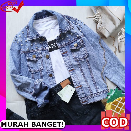 Jacket Jeans Jaket Korean Style Oversize Bomber Jiniso Jaket Crop Jeans Oversize Pocket Blue Acid Ja