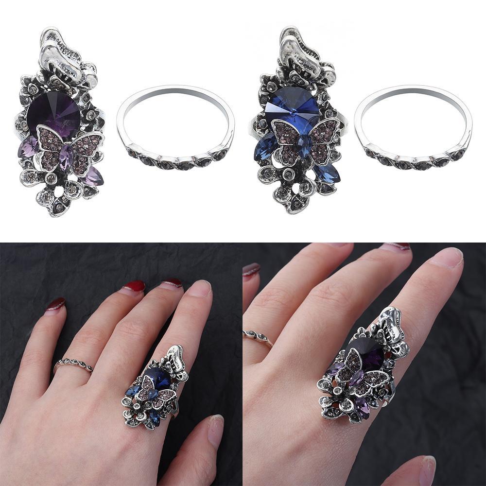 R-flower Amethyst Set Cincin Hadiah Panas Untuk Wanita Perhiasan Pernikahan Butterfly Ring