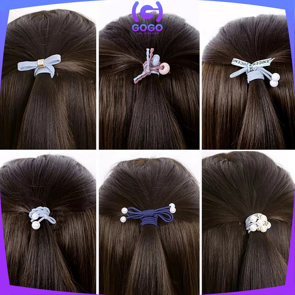 GOGO-C13 12 Pcs Ikat Rambut Karet Pearl Mutiara Pita Aksesoris Rambut Wanita Anak korean style