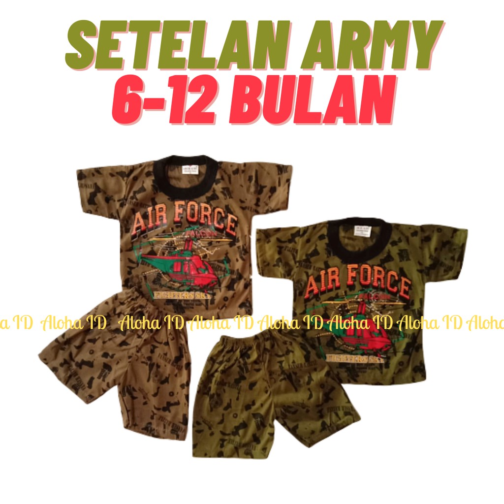 Setelan baju army AIR FORCE/baju doreng anak/baju army baju abri size S Lengan Pendek