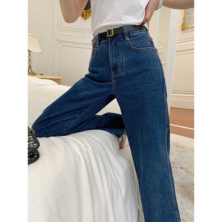 ✅COD Celana Jeans Longgar Wanita Pinggang Tinggi Biru Retro Korea Baru