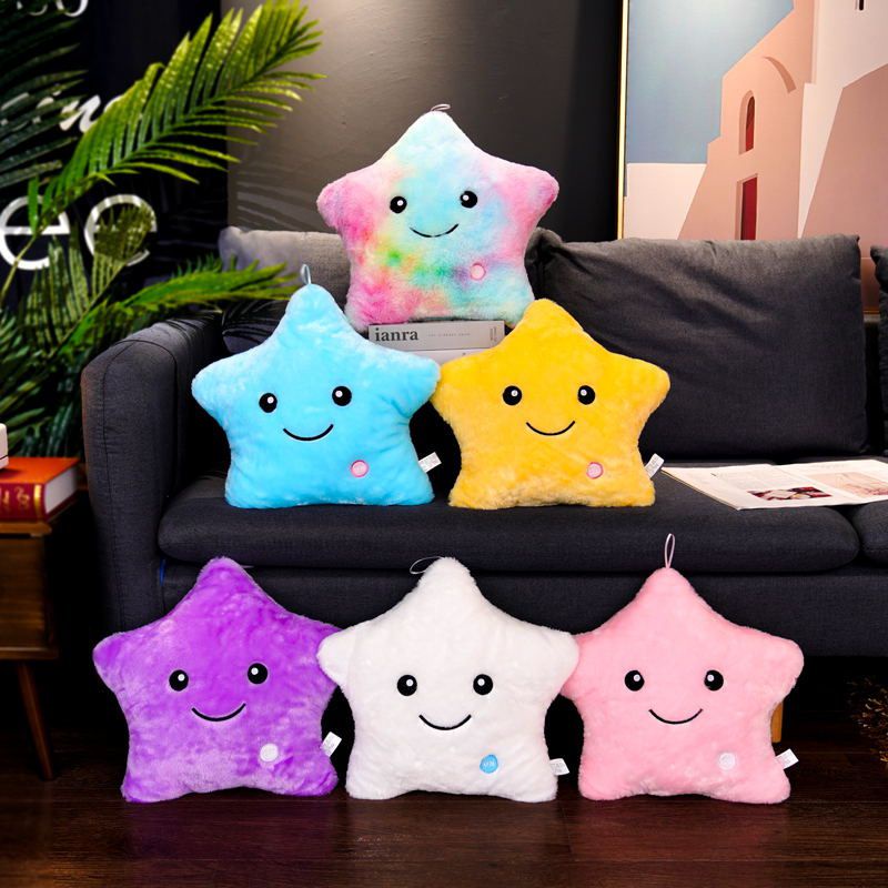 Led Bercahaya Bercahaya Warna-Warni Bintang Bantal Boneka Mainan Mewah Bantal Hadiah Anak