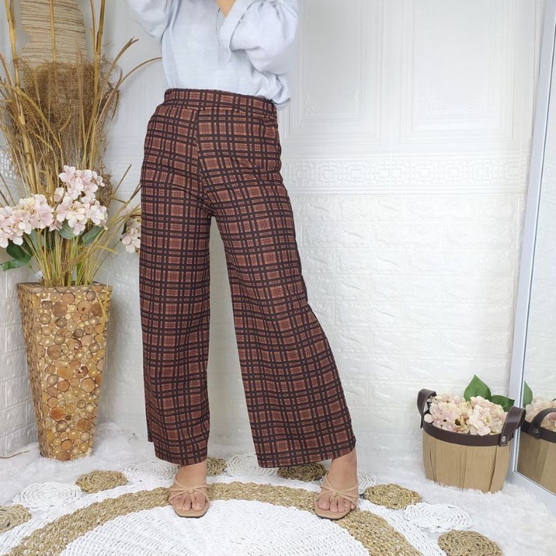 CELANA KULOT PANJANG MOTIF KOTAK / KOREA TARTAN PANTS HIGHWAIST /