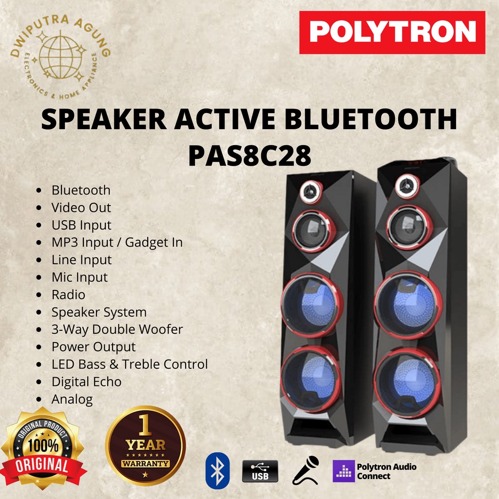 SPEAKER POLYTRON AUDIO PAS 8C28 PAS8C28 USB BLUETOOTH