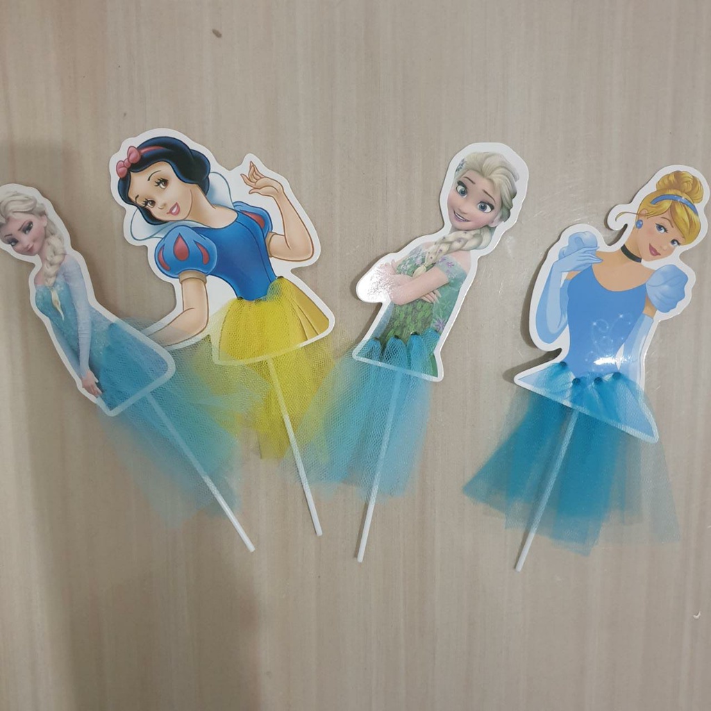 Toper Tusukan Topper Kue Birthday Ultah Snow White Elsa Cinderella
