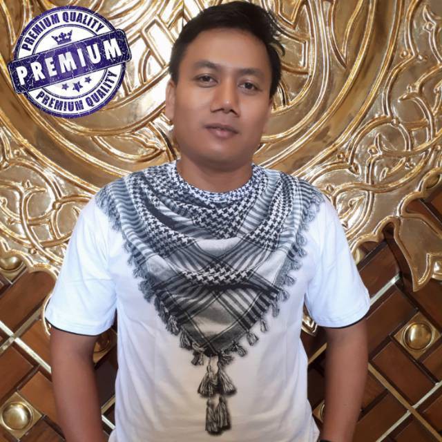 BIG SIZE Kaos Sorban 3D Pria islami TW07 Warna Putih Lengan Pendek