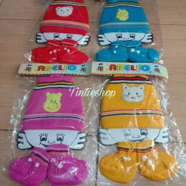 Topi Rajut ABELIO dengan sarung kaki set murah