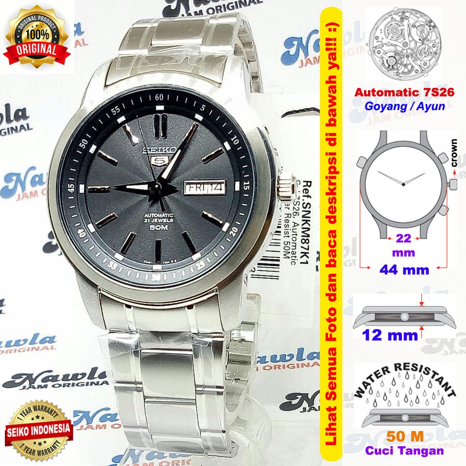 Seiko 5 SNKM87K1 Automatic Dark Grey Dial - Jam Tangan Pria SNKM87