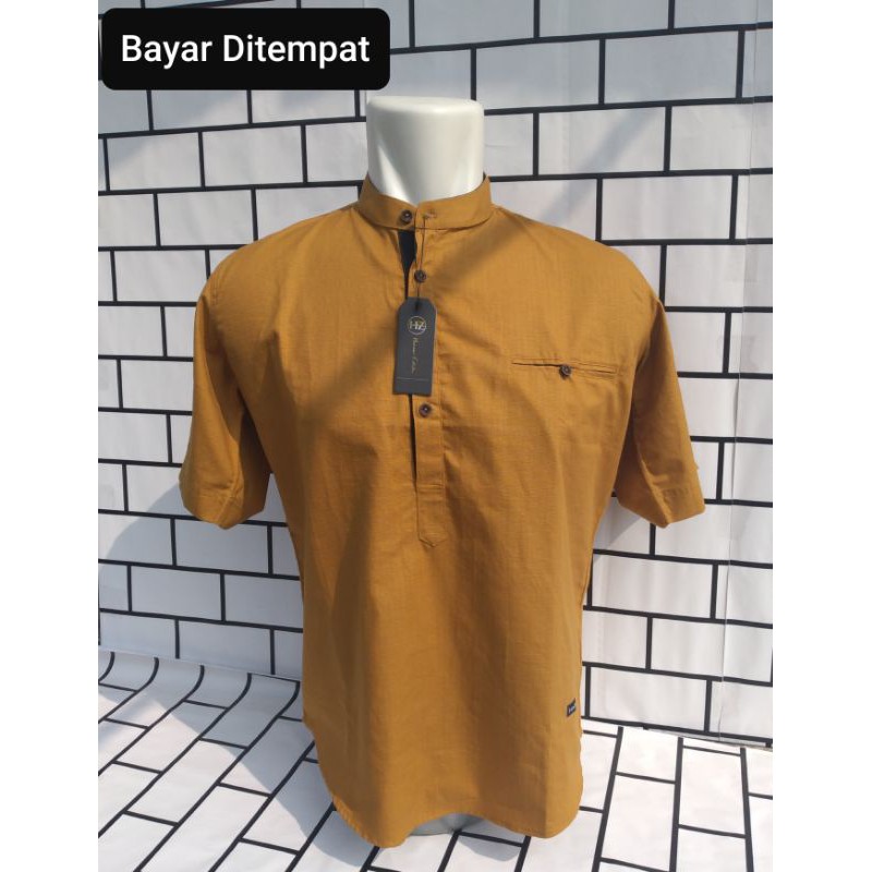 BEST Kemko pria warna mustard  -  Kemeja koko pria lengan pendek warna mustard - baju koko murah