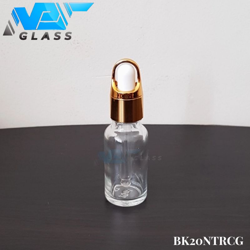 botol kaca pipet 20ml bening tebal ring gold