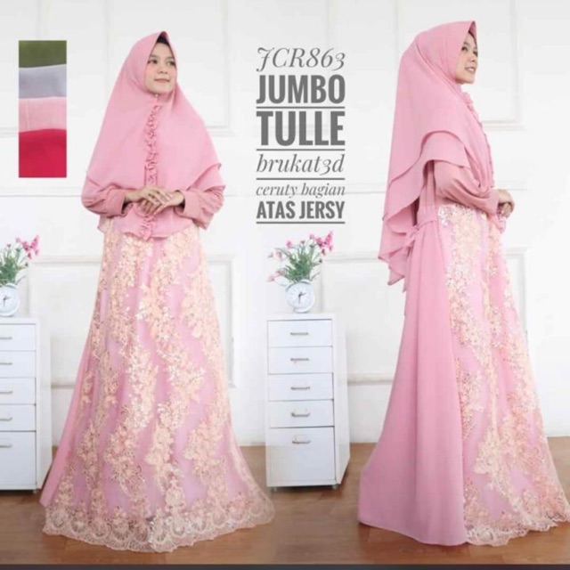 gamis syari brukat gamis muslim tulle brukat 3D ORIGINAL