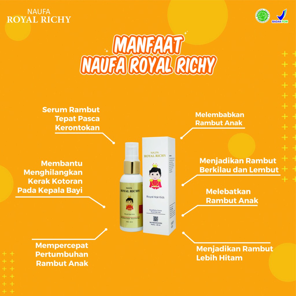 NAUFA ROYAL RICHY Vitamin Rambut Anak / Vitamin Rambut Bayi Royal Richy / Vitamin Penumbuh Rambut Bayi dan Anak / Minyak Kemiri Penumbuh Rambut Bayi - Serum Rambut Anak Bayi Isi 60ml