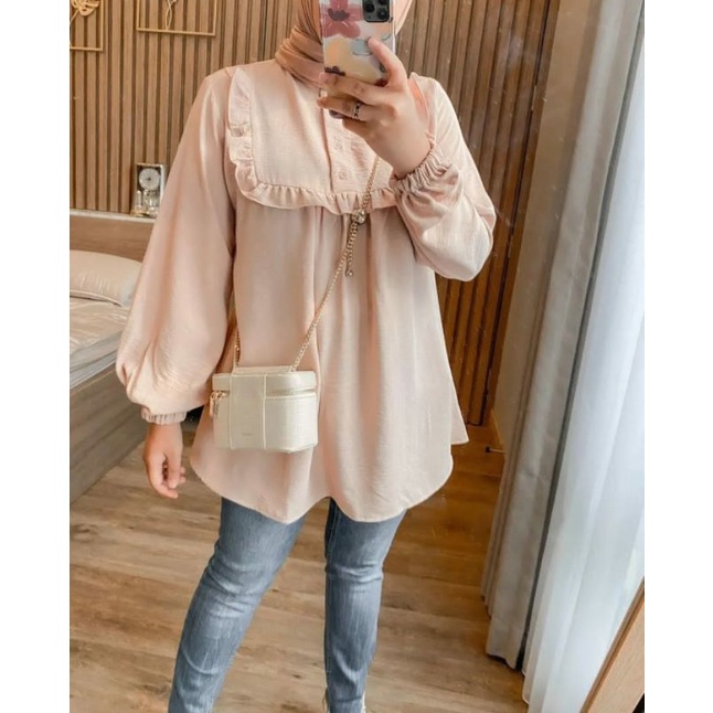 VIVI CRINCLE BLOUSE KANCING DEPAN LENGAN BALON