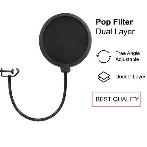 Pop filter layar ganda penyaring suara  Mikrofon Double Layer Pop Shield Microphonerecording rekaman